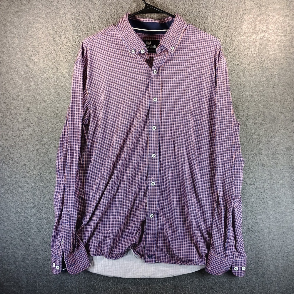 ButterCloth Button Up Long Sleeve Shirt Men XL Checkered Red Blue Slim Fit